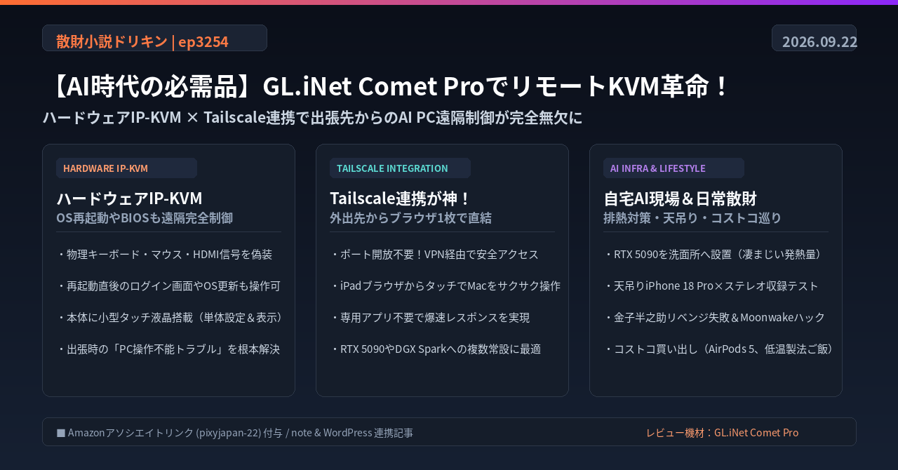 【AI時代の必需品】GLiNet Comet ProでリモートKVMが革命的！ ep3254